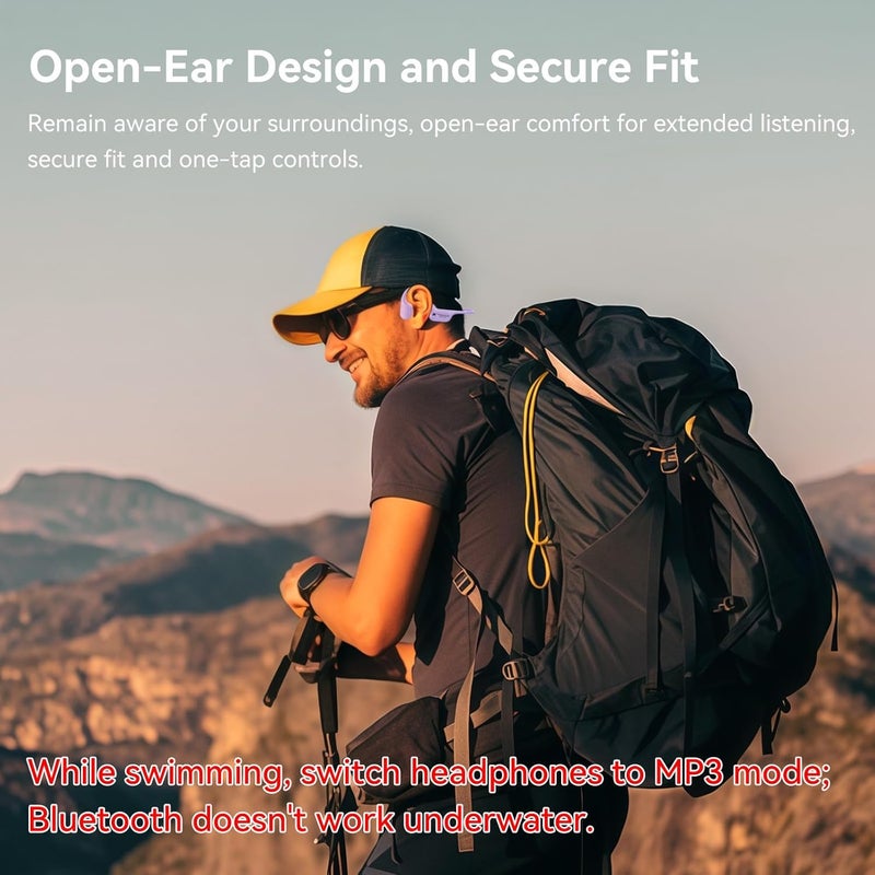 Hostena Swimming Headphones IP68 Waterproof, Open Ear Bone Conduction Underwater Headphones Bluetooth 5.4& MP3 with 32GB Memory Card, Soft/Skin/Lightweight Sound Swim Earbuds-SurfAudio(Purple) - Image 5